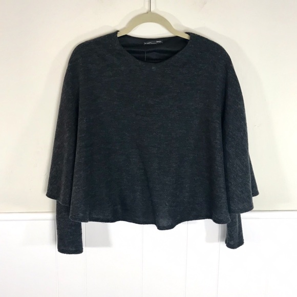Zara W/B Collection Charcoal Poncho Cape Sweater - Picture 3 of 8